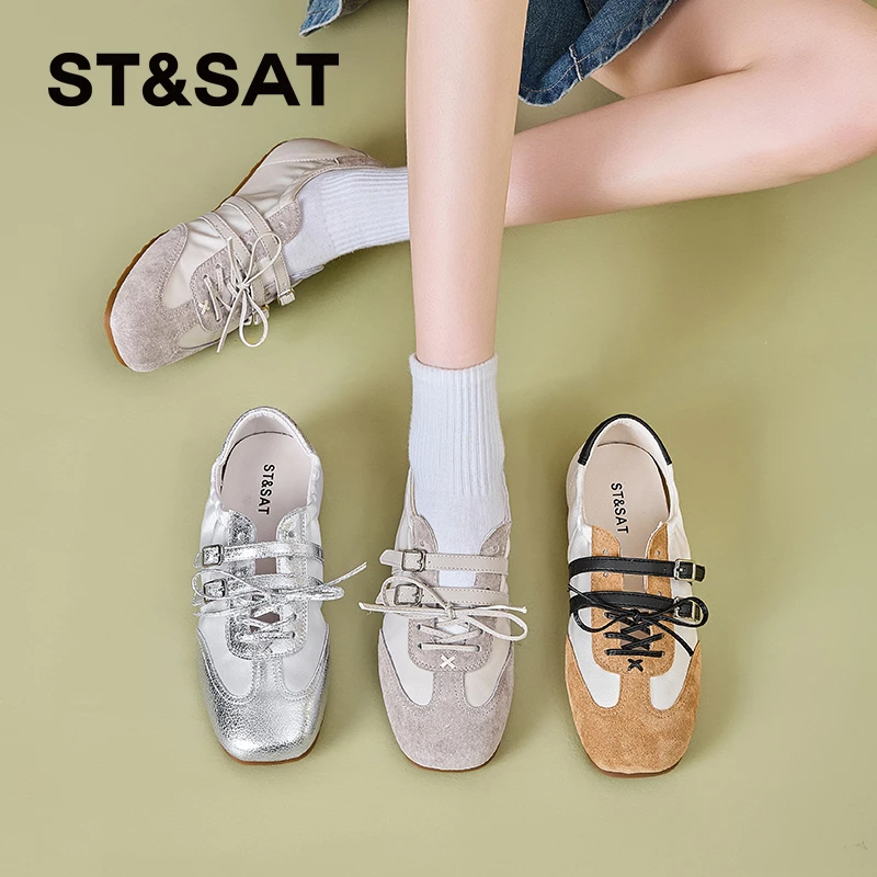 星期六时尚休闲鞋女2025春夏新款百搭舒适透气简约德训鞋浅口单鞋