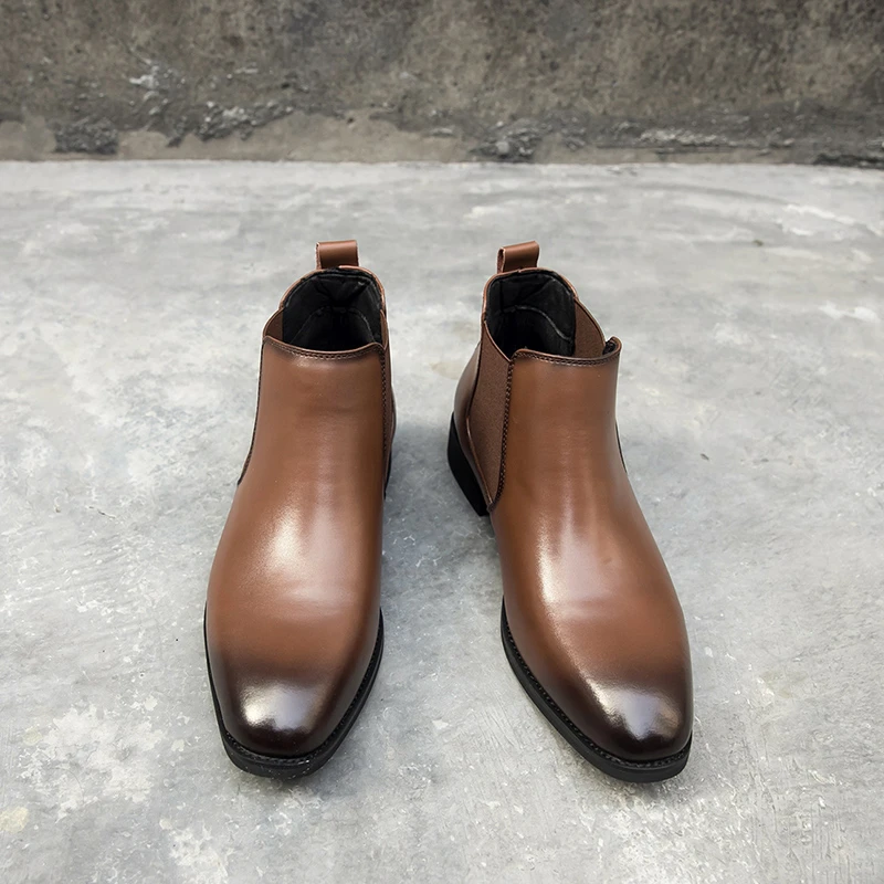 99731时尚休闲上班皮鞋百搭透气皮鞋商务英伦风尖头高帮男士真皮