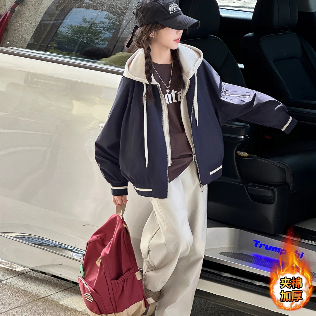 女童秋冬韩版外套洋气时髦儿童时尚派克服夹棉加厚上衣冬季中大童