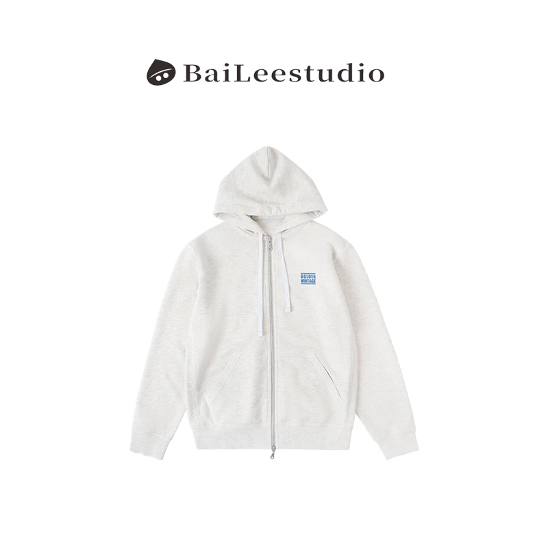【柏栗良品】2025初春新品~连帽拉链字母印花简约纯色加绒卫衣7086