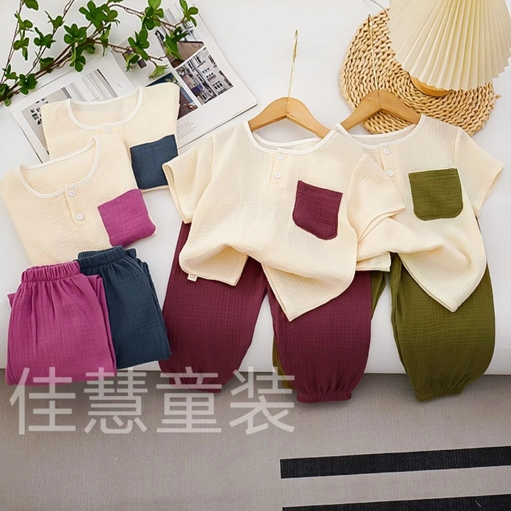 夏季婴儿男套装休闲通用春秋常规女童套头纱布面料薄款韩版
