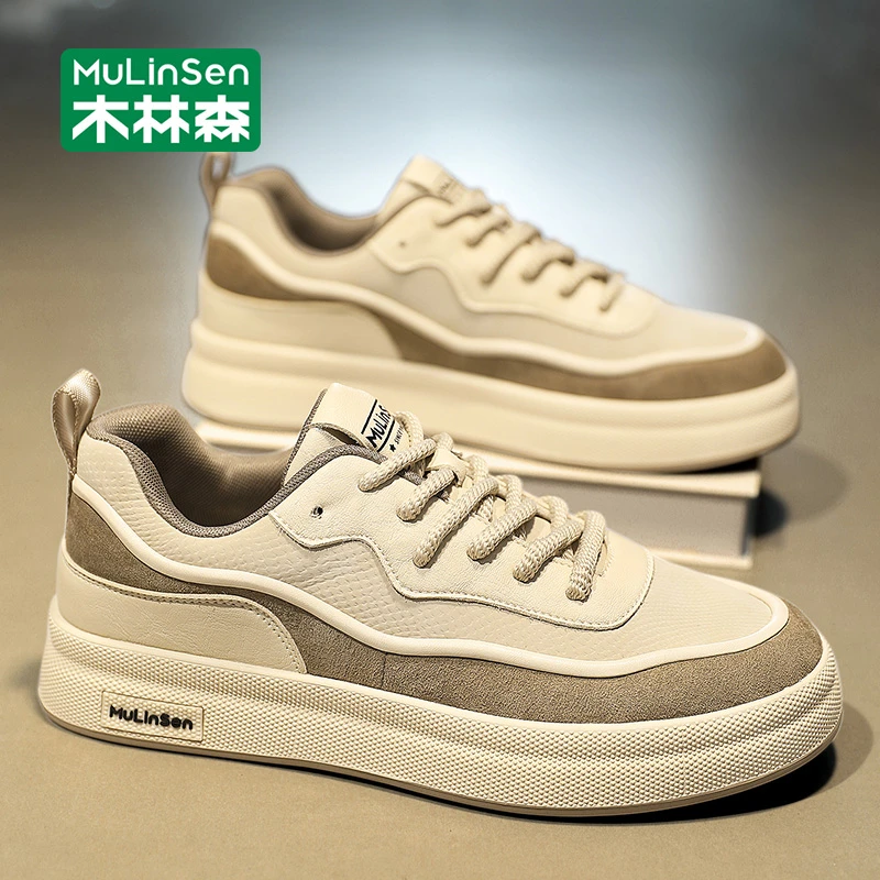 木林森男士板鞋2025新款秋季透气百搭运动休闲厚底增高小白鞋男款
