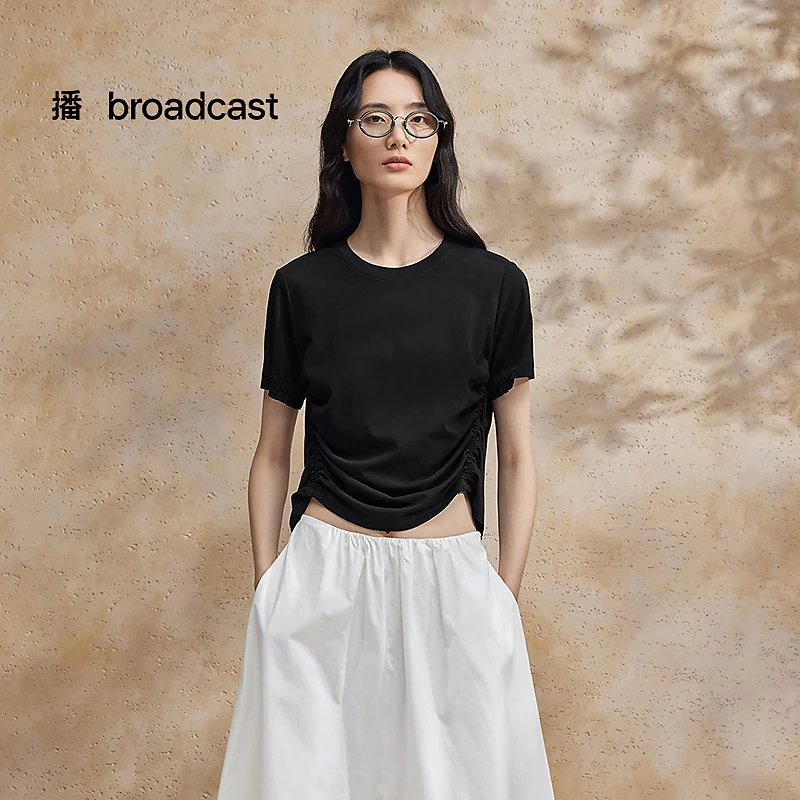 【达人专属】播腰身抽褶收腰显瘦T恤DDS2YD5916