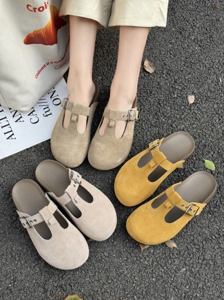 中跟休闲风春夏网头拖凉拖方头胶粘鞋防滑半托包头平跟