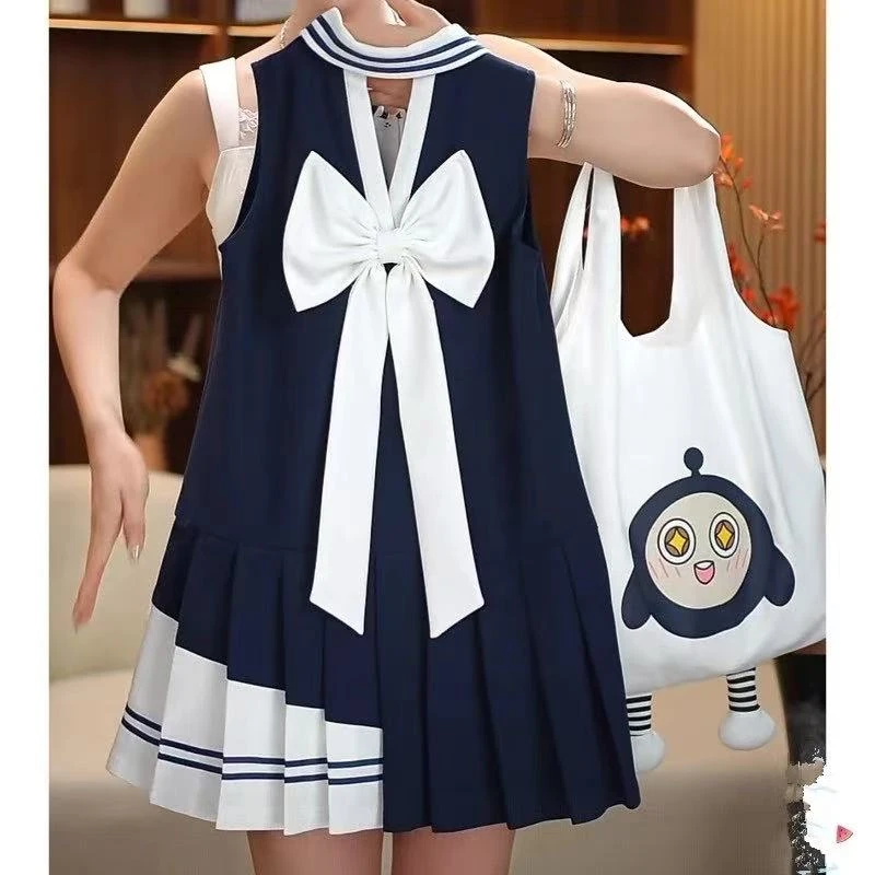 2025新款夏季女童海军风洋气连衣裙可爱蝴蝶结百褶裙休闲出游裙子