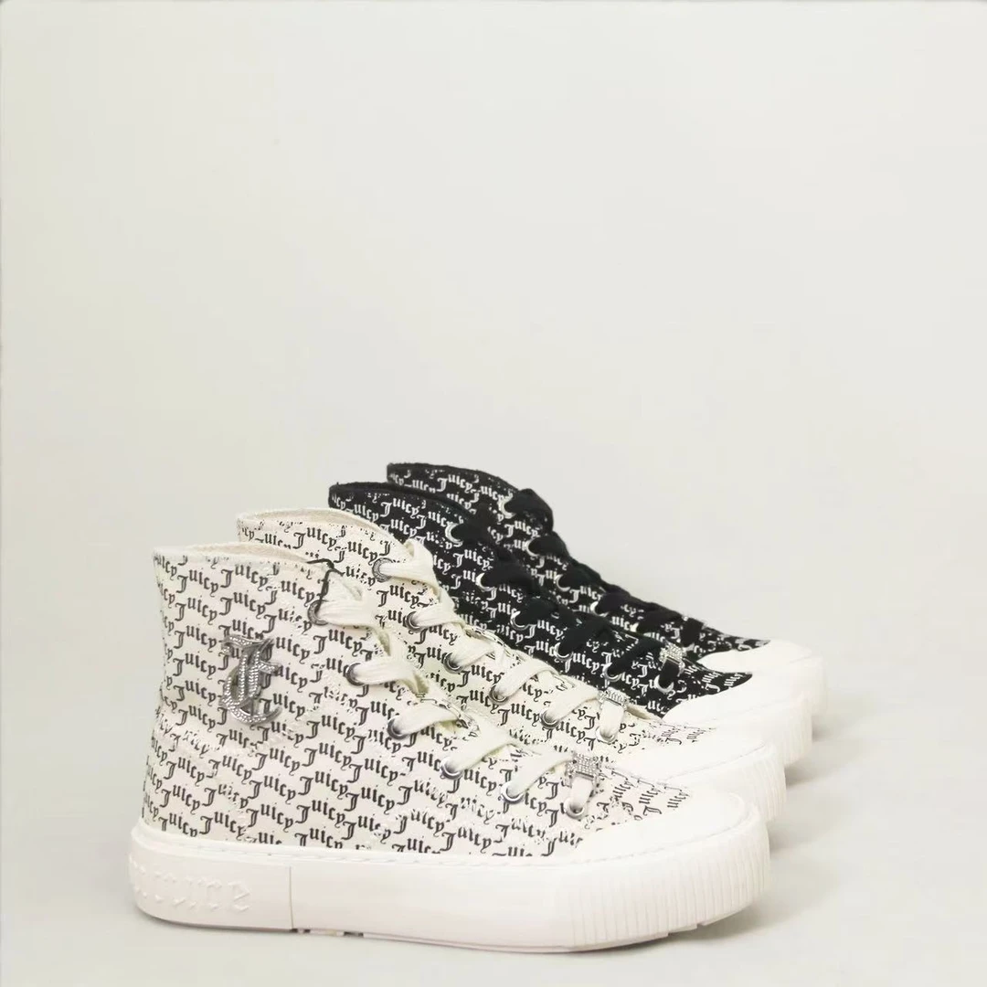 SoleBliss-外贸原单2025新款女士白黑色高帮时尚轻奢高端帆布鞋