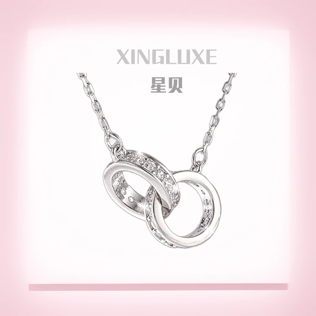 坠链均925银 「环环相扣」法式温柔风项链女镶钻锁骨链优雅高级感