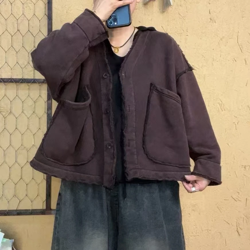 啵啵CM6666毛边大口袋大毛圈棉卫衣外套