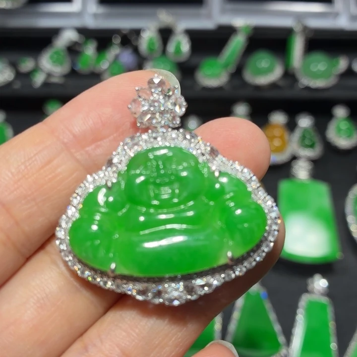 翡翠18K金镶嵌吊坠(不含链)翡翠