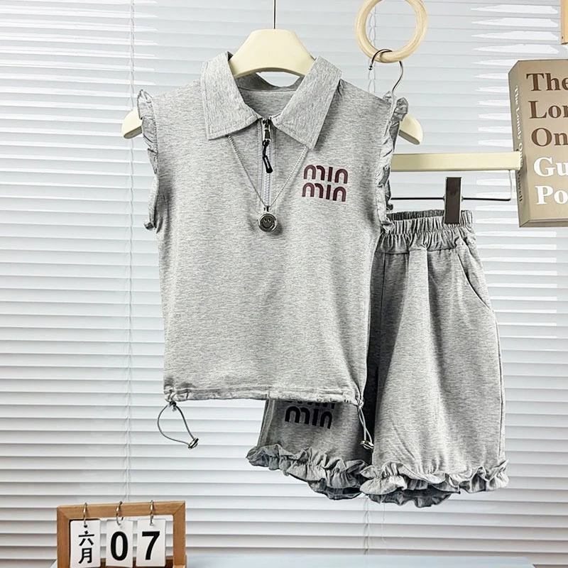 女童运动套装夏季2025新款儿童休闲夏装女孩POLO衫短裤两件套薄款