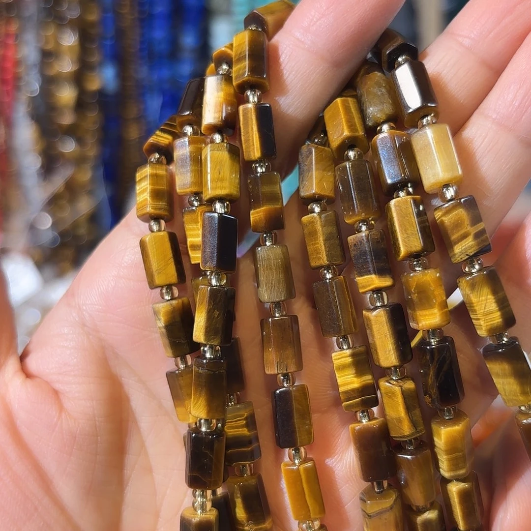 玛瑙/玉髓银S925镀金镶嵌珠宝半成品虎眼6-10一条