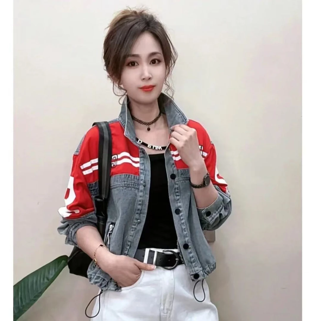 时尚拼接牛仔衣欧货短款个性潮流设计款外套春款女