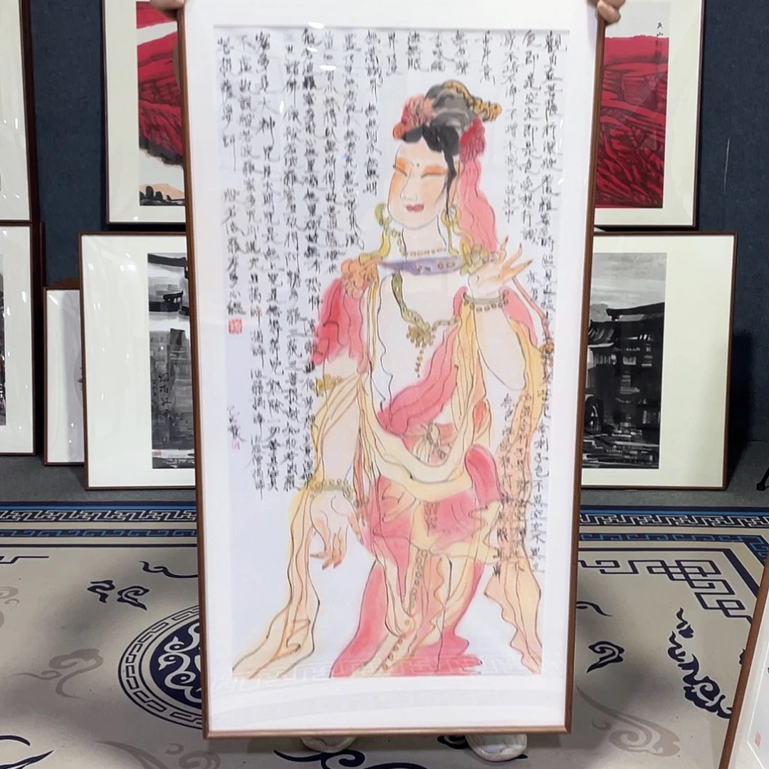 国画手绘画作品带框60/120