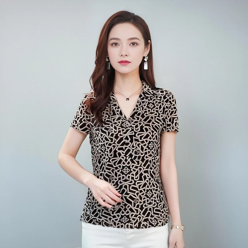 锦衣罗新款中老年女装台湾网纱夏季短袖修身时尚速干上衣小衫