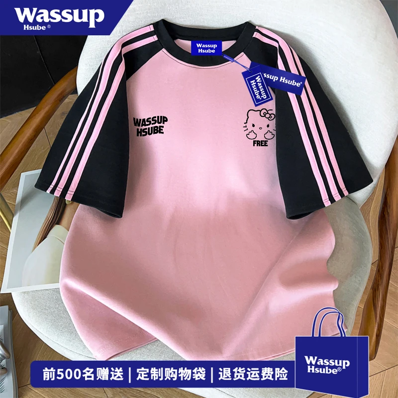 WASSUP HSUBE美式趣味字母印花纯棉短袖T恤男宽松休闲圆领上衣夏