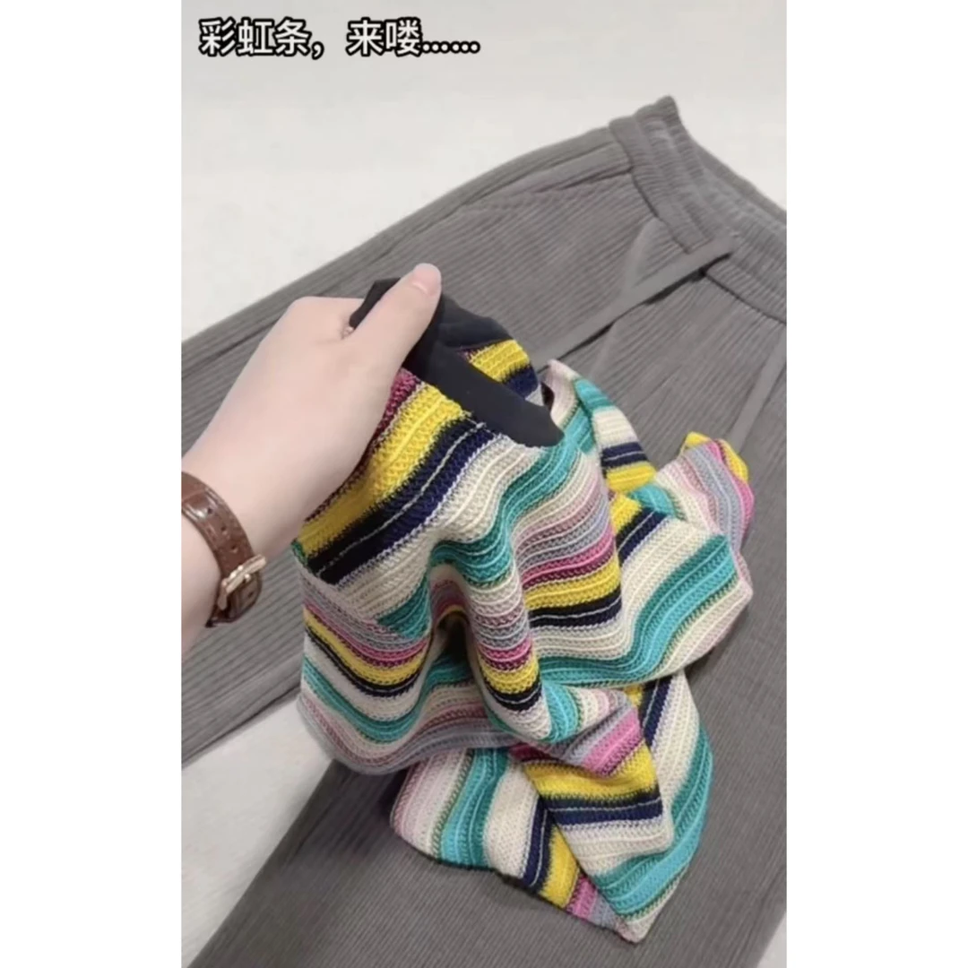 /彩虹/ 夏春女条纹针织衫毛衣洋气女装小衫上衣