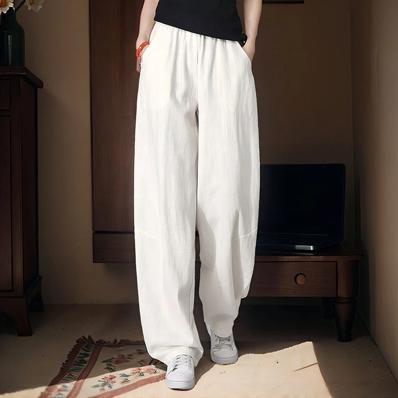 TDA-5窄版显瘦棉麻香蕉裤新款阔腿长裤文艺复古休闲裤高腰裤子女