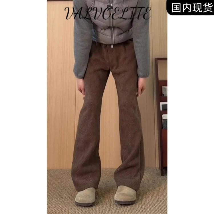 美拉德棕咖色健身卫裤男款冬季加绒慵懒风人字纹裤子运动休闲长裤