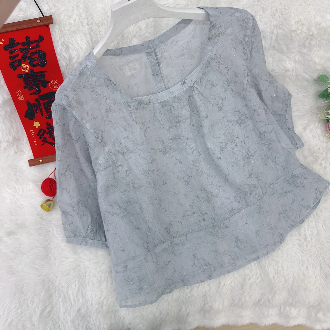 【237】夏季新款亮丝工艺休闲文艺苎麻小衫新中式衬衫女上衣