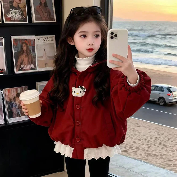 女童加厚连帽外套秋冬季2025新款韩版洋气保暖棉服女童外套秋冬款