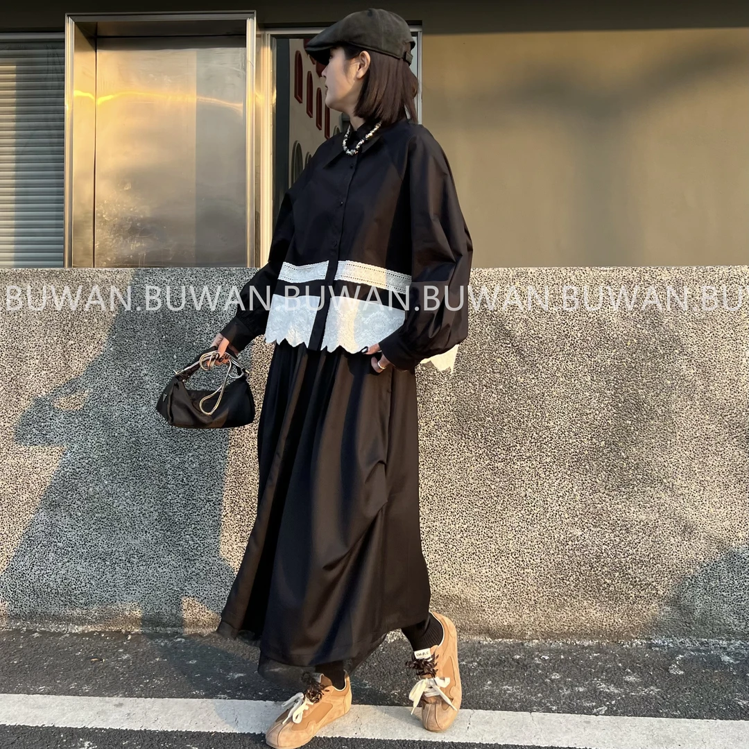 BUWAN【追问】春季蕾丝刺绣拼接小众设计师款衬衫8286