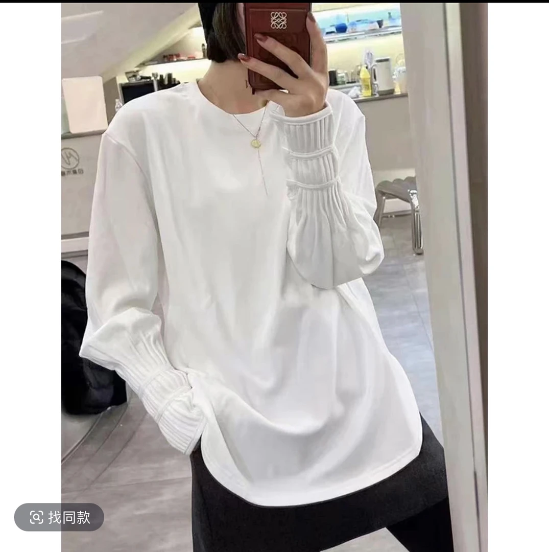 JING2024冬新款CJ9998圆领长袖T恤女装宽松百搭设计感休闲