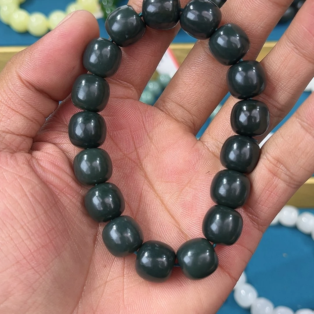 手串未镶嵌和田玉纯天然新疆和田玉且末蓝12mm