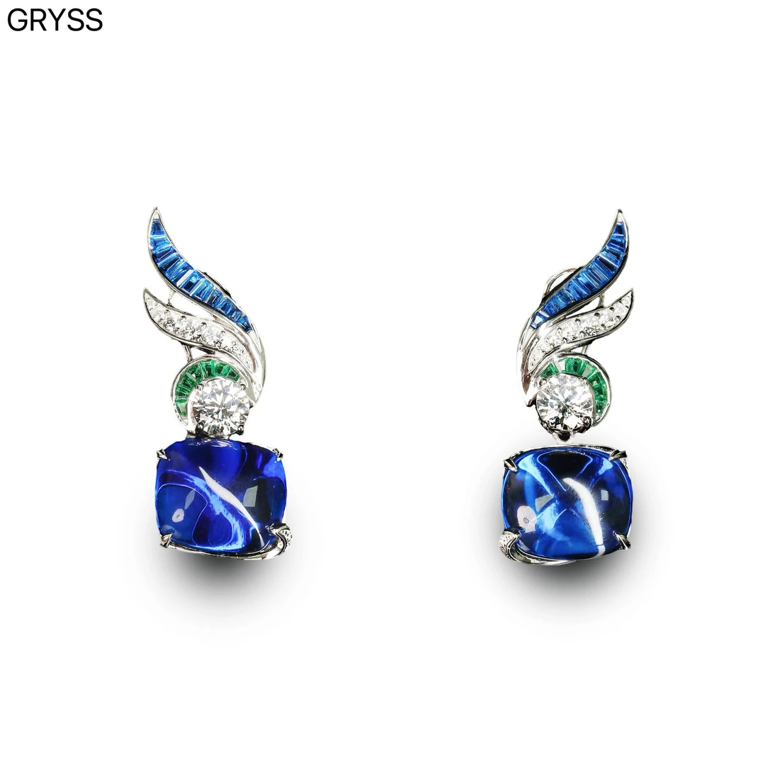 925银莫桑石耳饰 GRYSS 个性 羽翼皇家蓝堡银耳环不掉色美MYCY237