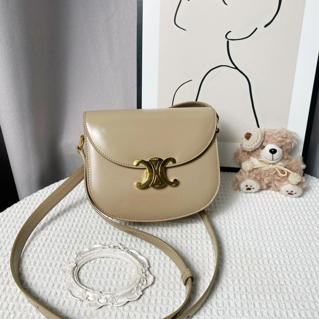99新 Celine/思琳 Celine凯旋门马鞍米色包78024484