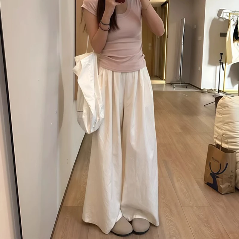 夏季薄款慵懒风裤子高腰直筒休闲裤大码宽松遮胯显瘦垂坠感阔腿裤