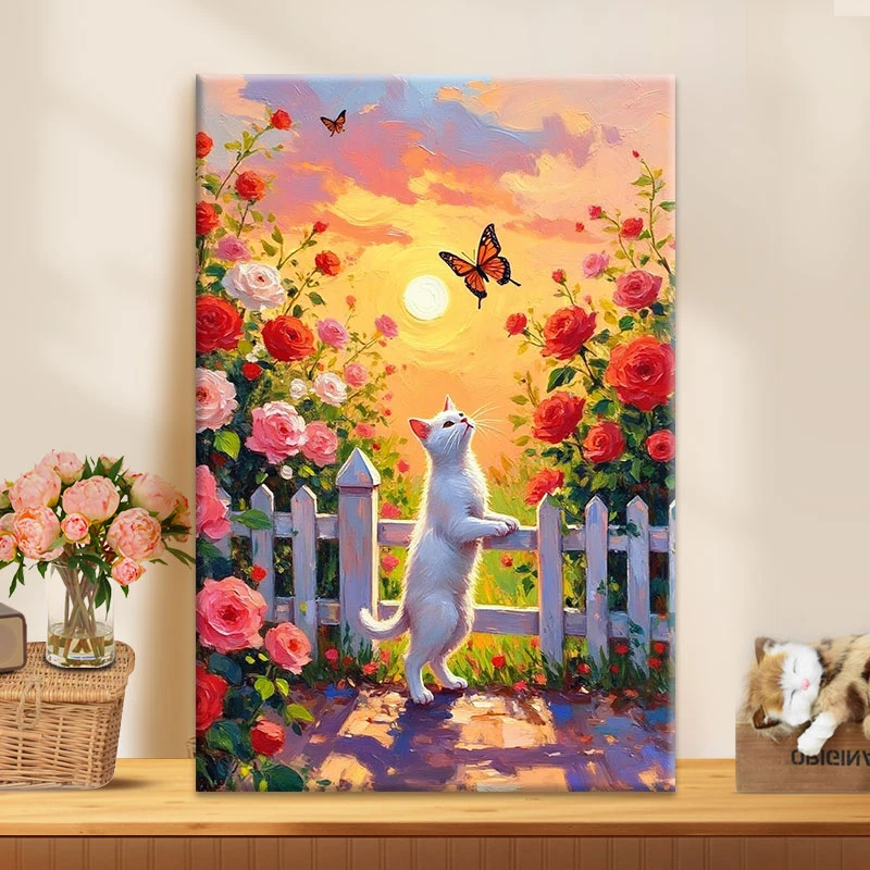 猫咪玩耍diy数字油画2025款丙烯画手工填充填色油彩画手绘画涂色