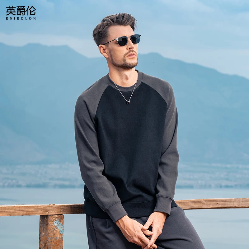 美式复古拼接撞色卫衣男2025秋季新款oversize圆领插肩上衣WY4910