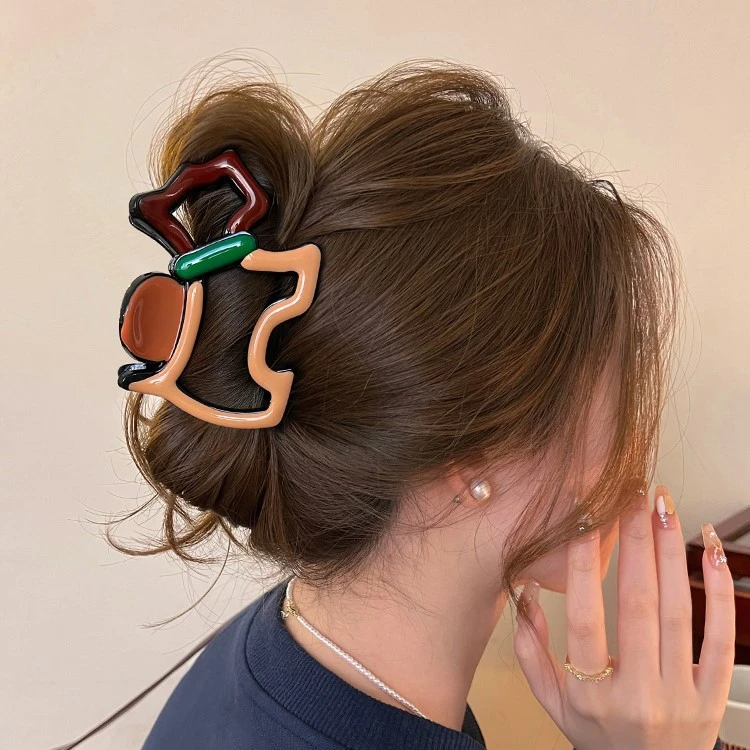 线条小狗~可爱撞色抓夹女后脑勺彩绘卡通鲨鱼夹2025新款盘发夹