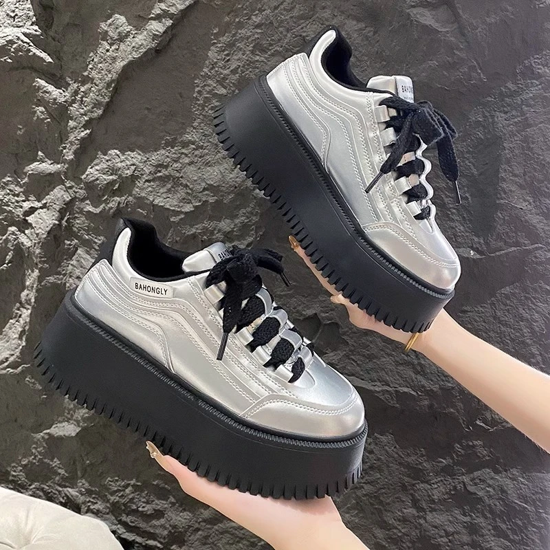 韩版松糕鞋女鞋2025新款增高鞋子百搭小白鞋爆款休闲鞋厚底运动鞋