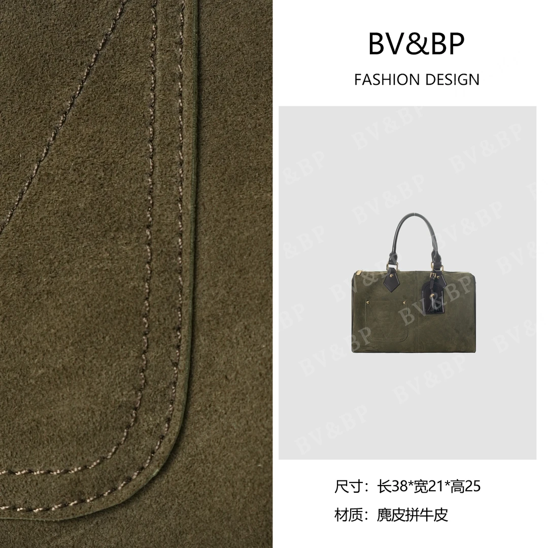 XYINGJIE原创设计新款马卢家波士顿枕头包BNT346-松林绿拼乌木色