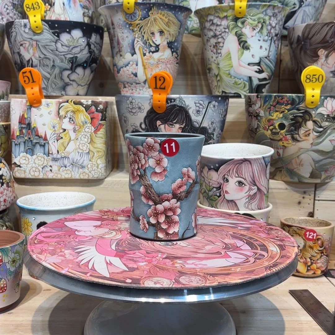 紫砂花盆景德镇手绘花盆陶瓷8/11