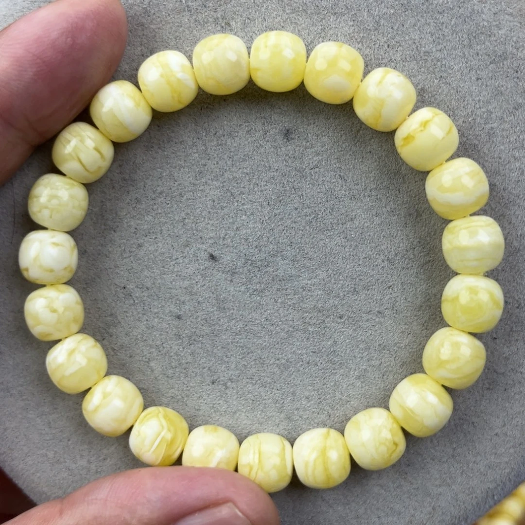 青***禾蜜蜡未镶嵌手串纯天然俄料白蜡金纹虎皮9.5*9