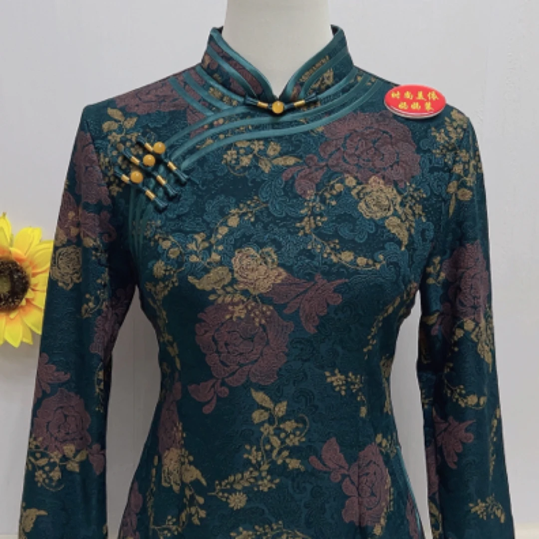 新款加绒保暖复古盘扣旗袍衫修身显瘦时尚妈妈装