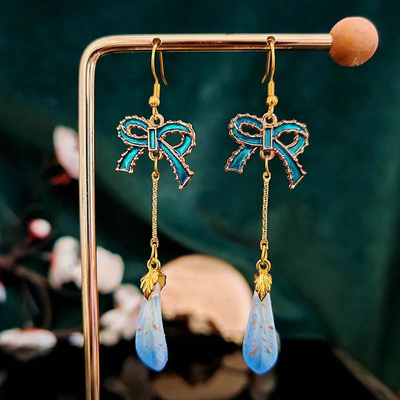 多吉米蝶结曳祥复古新中式原创高级感耳环无耳洞耳夹耳饰配汉服