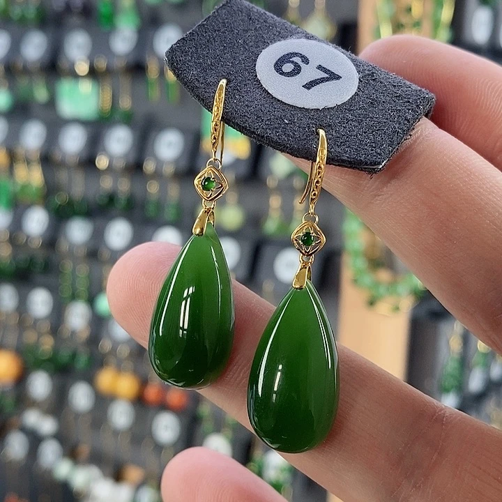 和田玉耳饰18K金镶嵌