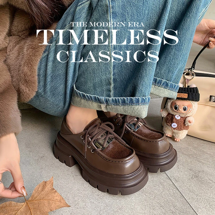 2025复古厚底小皮鞋女秋季新款松糕底系带乐福鞋百搭英伦单鞋