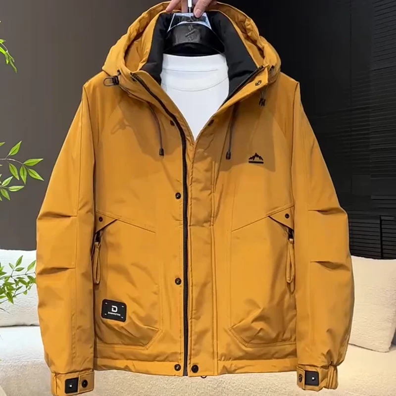 户外工装连帽羽绒服男款防风保暖加厚男士外套2025冬季新款防寒服