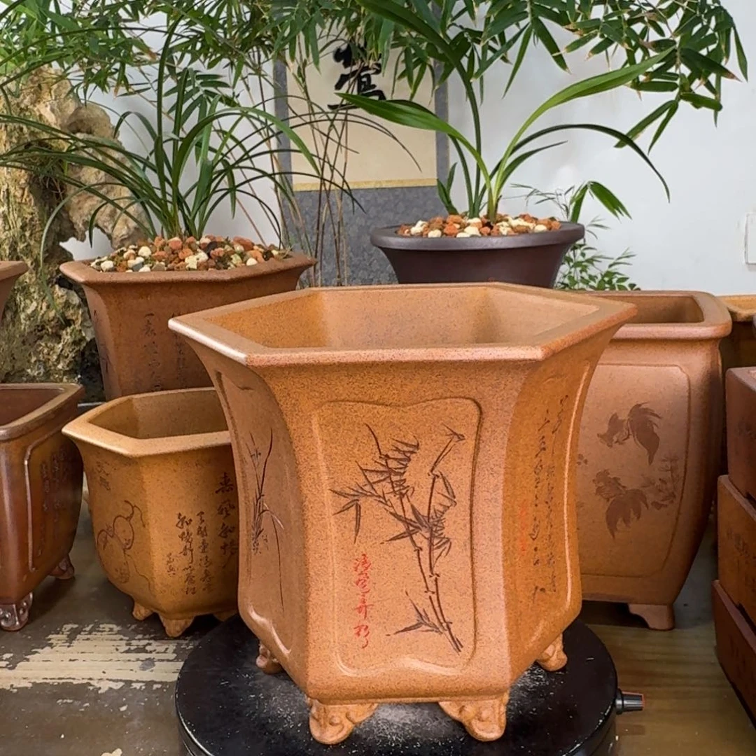 巨***饰紫砂花盆紫砂花盆