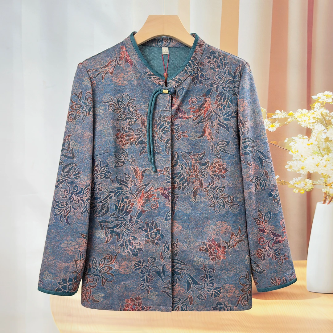 中老年人秋装衬衫女奶奶装长袖上衣服老太太春秋外套妈妈衬衣套装