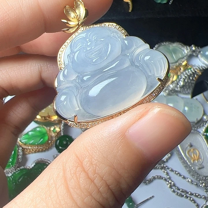 翡翠18K金镶嵌吊坠(不含链)