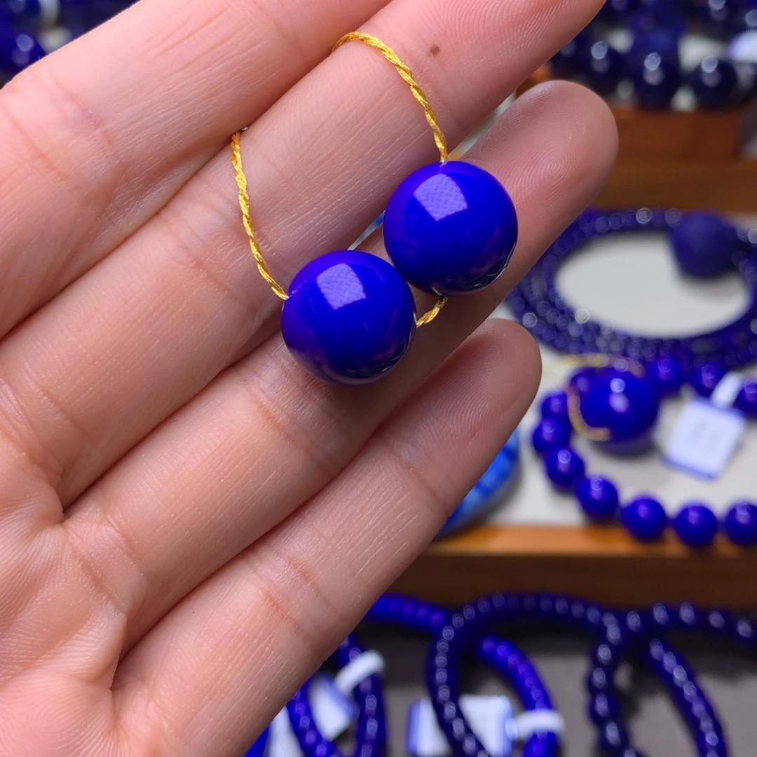 青金石单珠未镶嵌13.3mm一对