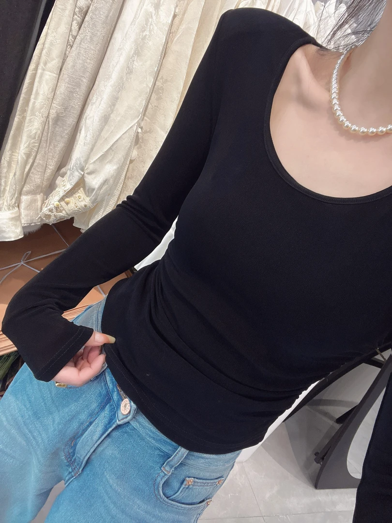 ［文静专属］新款醋酸圆领显瘦舒适高弹打底衫女