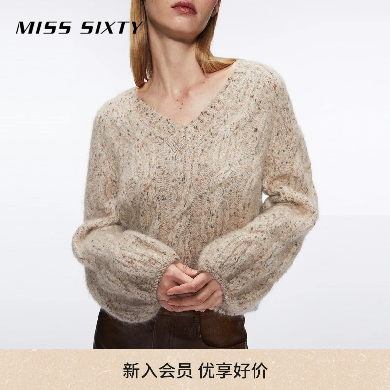 【杨幂同款】Miss Sixty冬季针织衫女绞花杂色羊驼毛花式纱毛衣