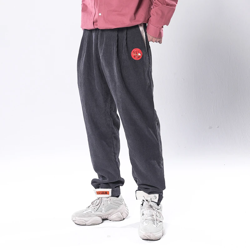 LNBR熊电秋冬灯芯绒灰色收脚休闲长裤宽松百搭束脚裤阔腿裤加大码