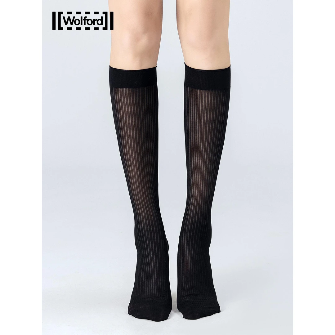 Wolford/沃尔福特2026年新款KENN-HIGH竖条纹30D小腿袜复古31804